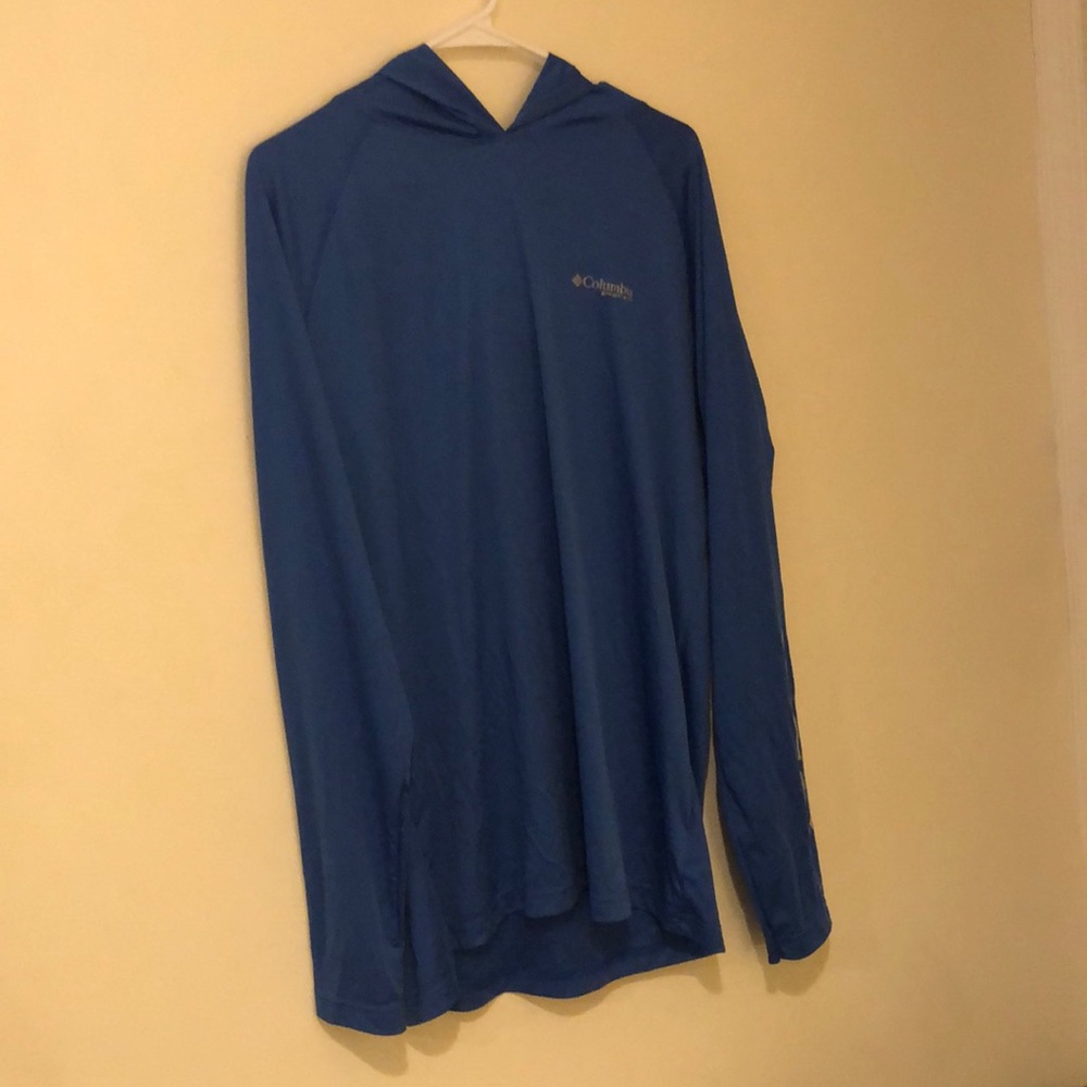 Columbia PFG Sportswear L large blue hood hooded wicking shirt long sleeve